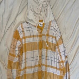 American Eagle Outfitters Cream and Mustard Yellow Flannel with Hood